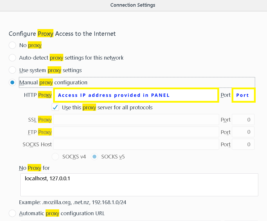 Proxy settings Proxy settings